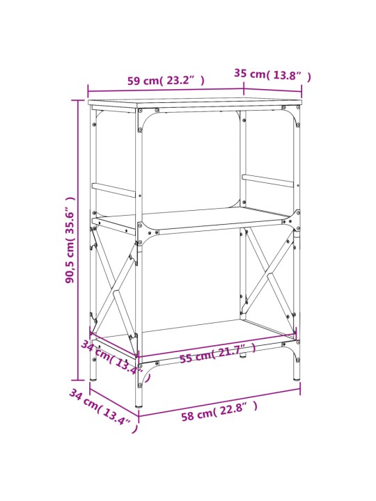 Knihovna se 3 policemi hnědý dub 59x35x90,5 cm kompozitní dřevo