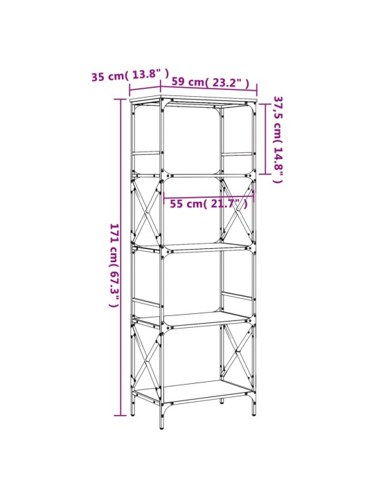 Knihovna s 5 policemi kouřový dub 59x35x171 cm kompozitní dřevo