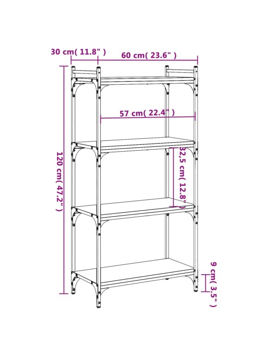 Knihovna se 4 policemi dub sonoma 60x30x120 cm kompozitní dřevo