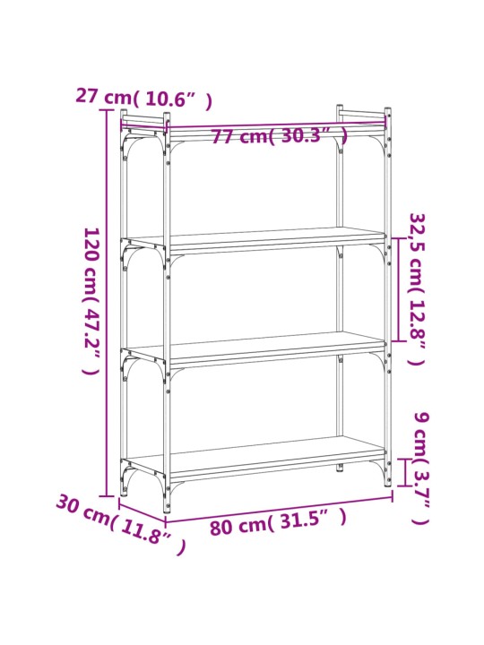 Knihovna se 4 policemi dub sonoma 80x30x120 cm kompozitní dřevo