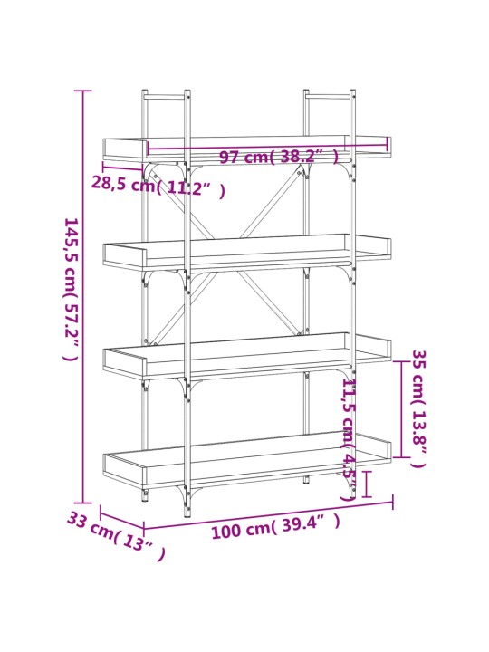 Knihovna se 4 policemi kouřový dub 100 x 33 x 145,5 cm kompozit