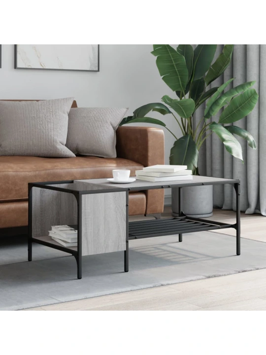 Konferenční stolek s regálem šedý sonoma 100x51x40 cm kompozit