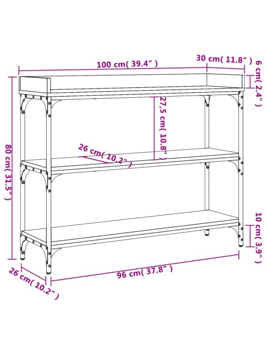 Konzolový stolek s policemi dub sonoma 100 x 30 x 80 cm