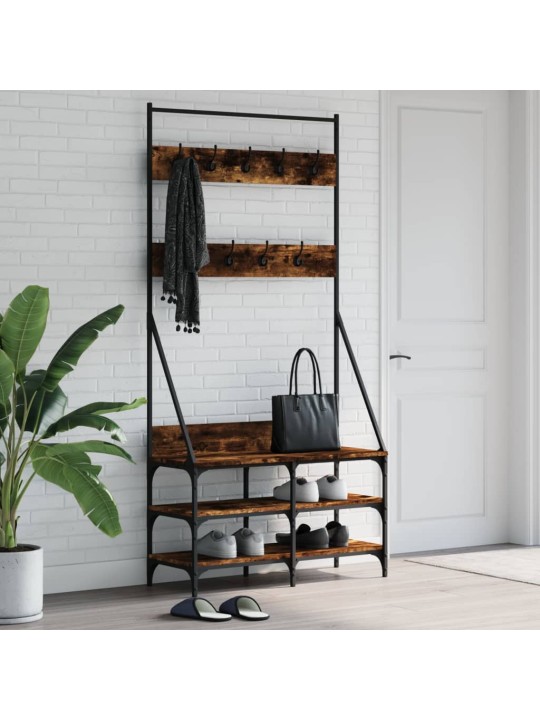 Stojan na oblečení a prostor pro obuv kouřový dub 90x34x184 cm