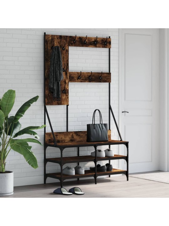 Stojan na oblečení a prostor pro obuv kouřový dub 100x40x184 cm