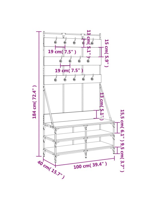 Stojan na oblečení a prostor pro obuv dub sonoma 100x40x184 cm