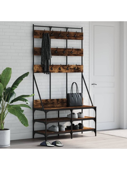Stojan na oblečení a prostor pro obuv kouřový dub 100x40x184 cm