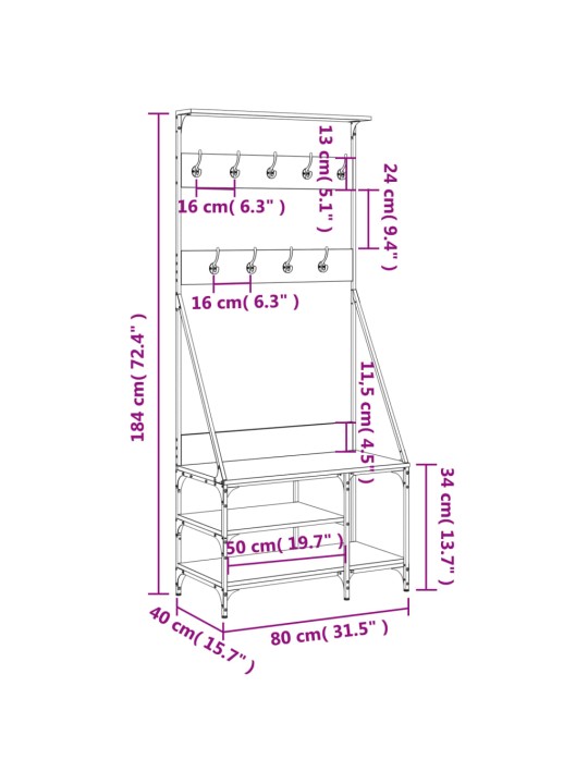 Stojan na oblečení s prostorem pro obuv dub sonoma 80x40x184 cm