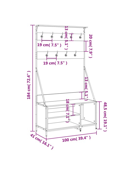 Stojan na oblečení a prostor pro obuv dub sonoma 100x41x184 cm
