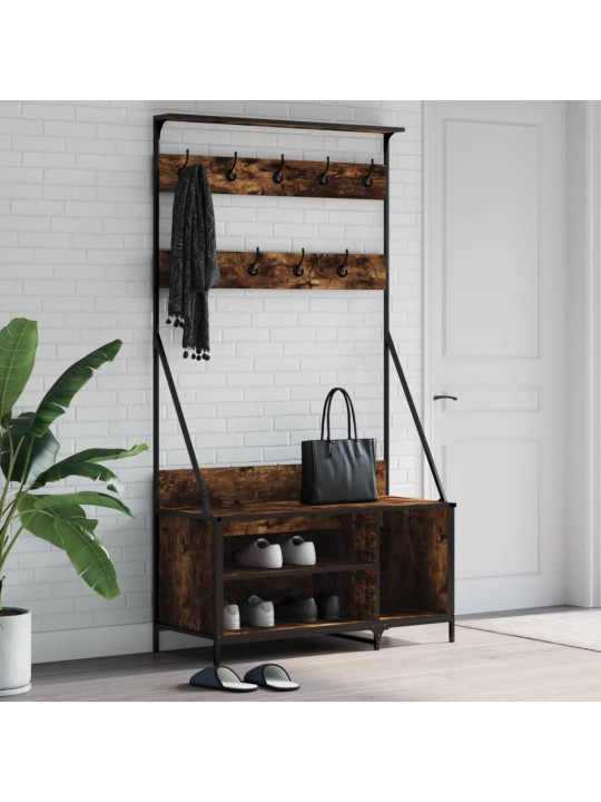 Stojan na oblečení a prostor pro obuv kouřový dub 100x41x184 cm
