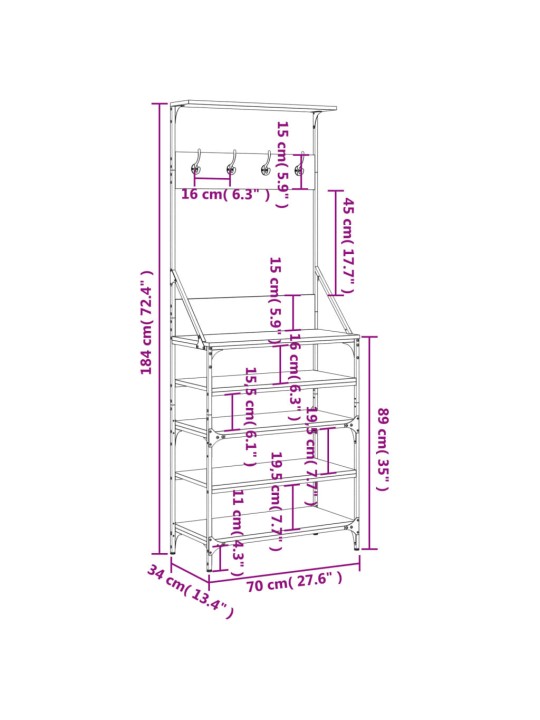 Stojan na oblečení s prostorem pro obuv dub sonoma 70x34x184 cm