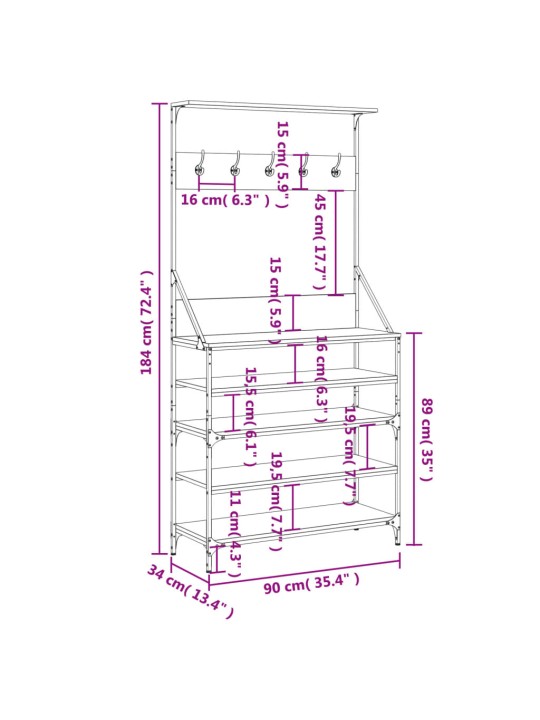 Stojan na oblečení s prostorem pro obuv dub sonoma 90x34x184 cm