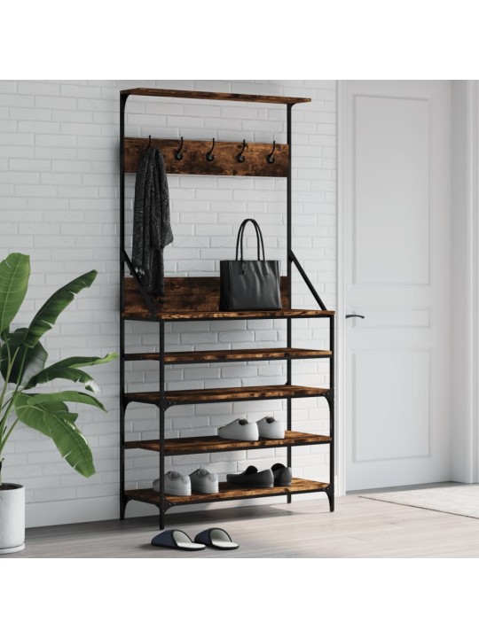 Stojan na oblečení a prostor pro obuv kouřový dub 90x34x184 cm