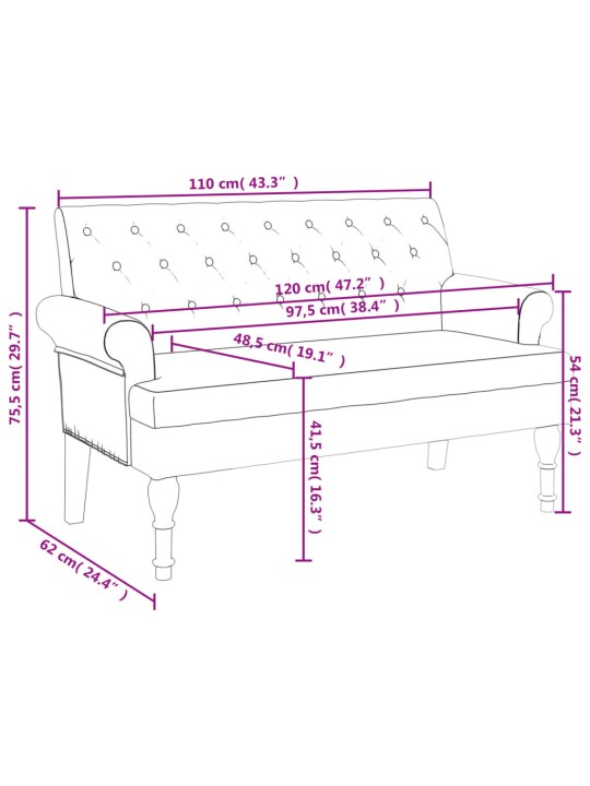 Lavice s opěradlem světle šedá 120 x 62 x 75,5 cm textil