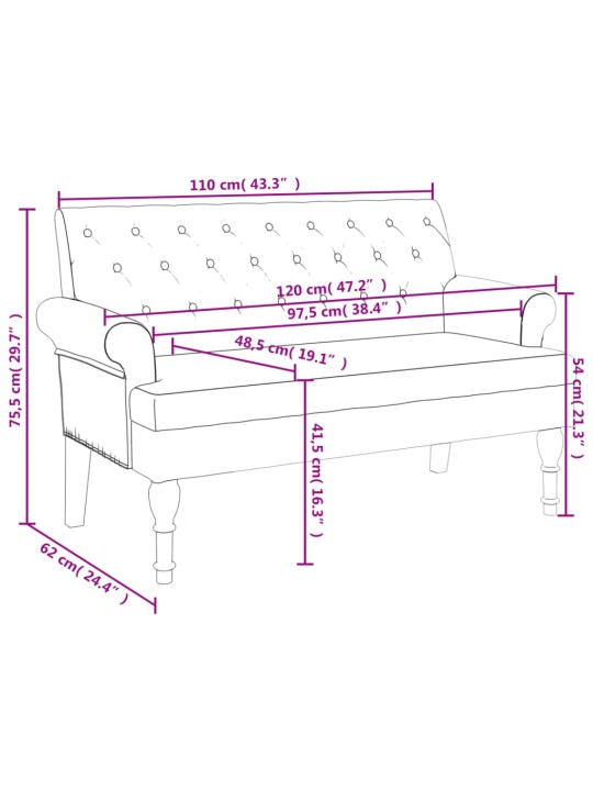 Lavice s opěradlem černá 120 x 62 x 75,5 cm textil