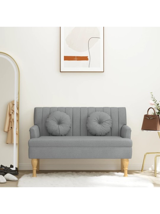 Lavice s polštáři světle šedá 113 x 64,5 x 75,5 cm textil