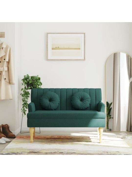 Lavice s polštáři tmavě zelená 113 x 64,5 x 75,5 cm textil