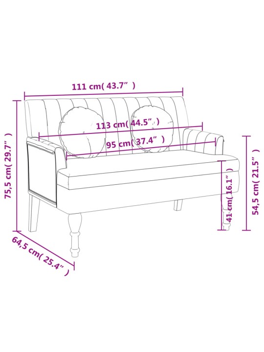 Lavice s polštáři vínová 113 x 64,5 x 75,5 cm textil