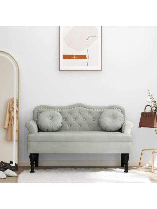 Lavice s polštáři světle šedá 120,5 x 65 x 75 cm samet