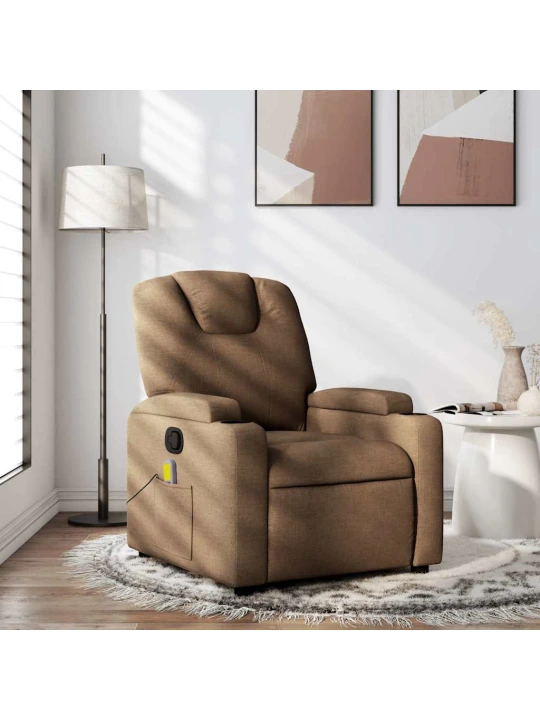 Masážní polohovací křeslo hnědé textil