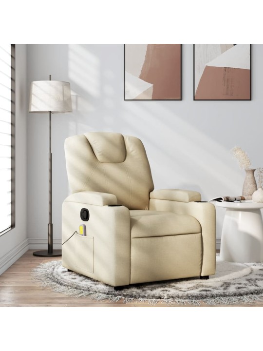Masážní polohovací křeslo krémové textil