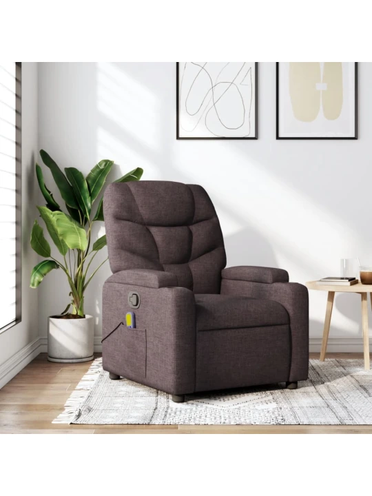 Masážní polohovací křeslo tmavě hnědé textil