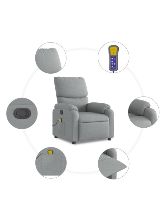 Masážní polohovací křeslo světle šedé textil