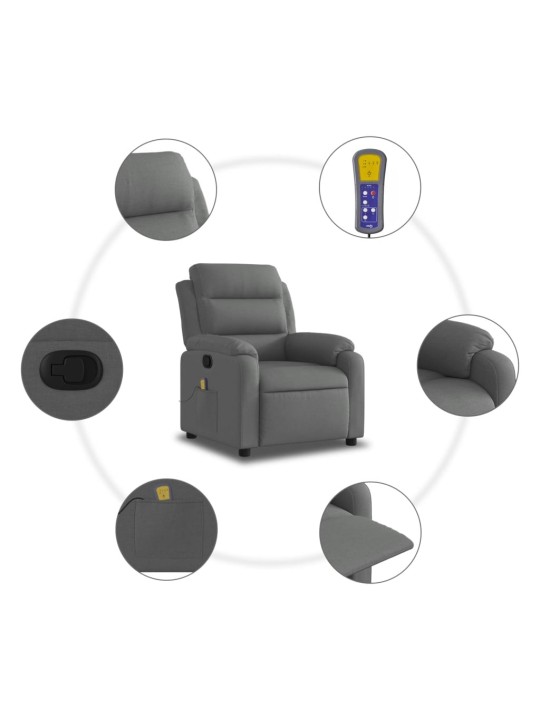 Masážní polohovací křeslo tmavě šedé textil