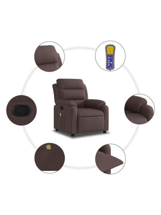 Masážní polohovací křeslo tmavě hnědé textil