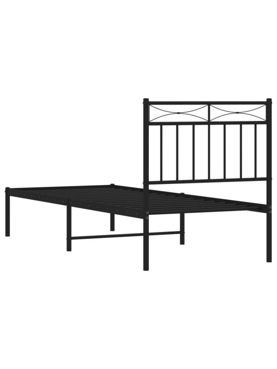 Kovový rám postele s čelem černý 80 x 200 cm