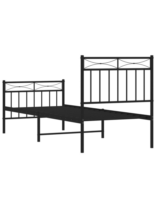 Kovový rám postele s hlavovým a nožním čelem černý 75 x 190 cm