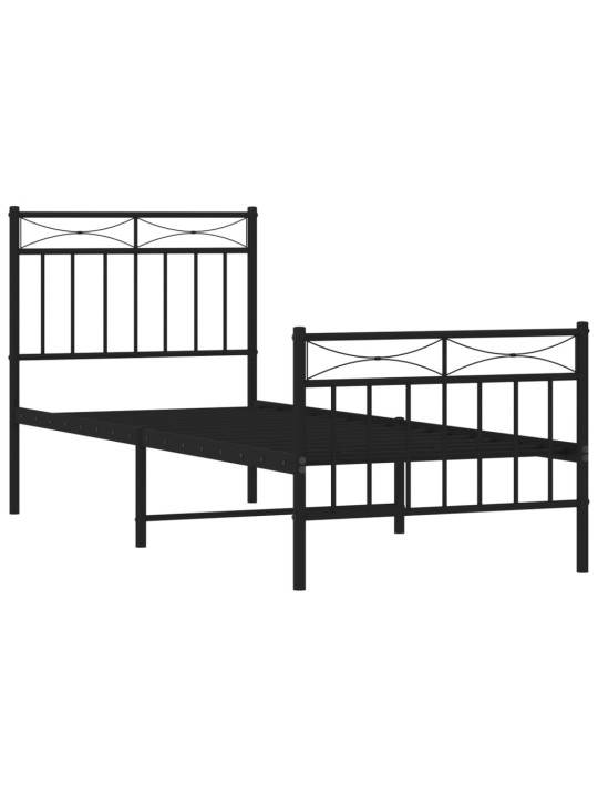 Kovový rám postele s hlavovým a nožním čelem černý 80 x 200 cm