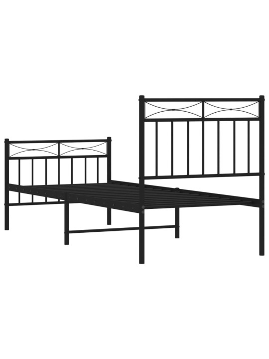 Kovový rám postele s hlavovým a nožním čelem černý 80 x 200 cm