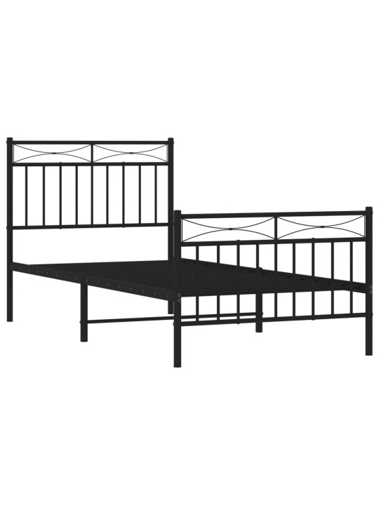 Kovový rám postele s hlavovým a nožním čelem černý 90 x 200 cm