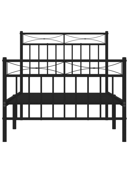 Kovový rám postele s hlavovým a nožním čelem černý 90 x 200 cm