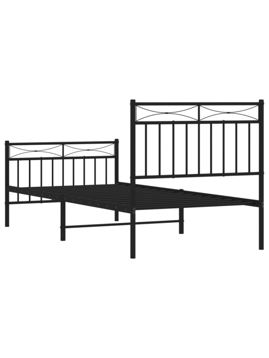 Kovový rám postele s hlavovým a nožním čelem černý 90 x 200 cm