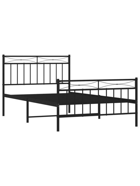 Kovový rám postele s hlavovým a nožním čelem černý 100 x 200 cm