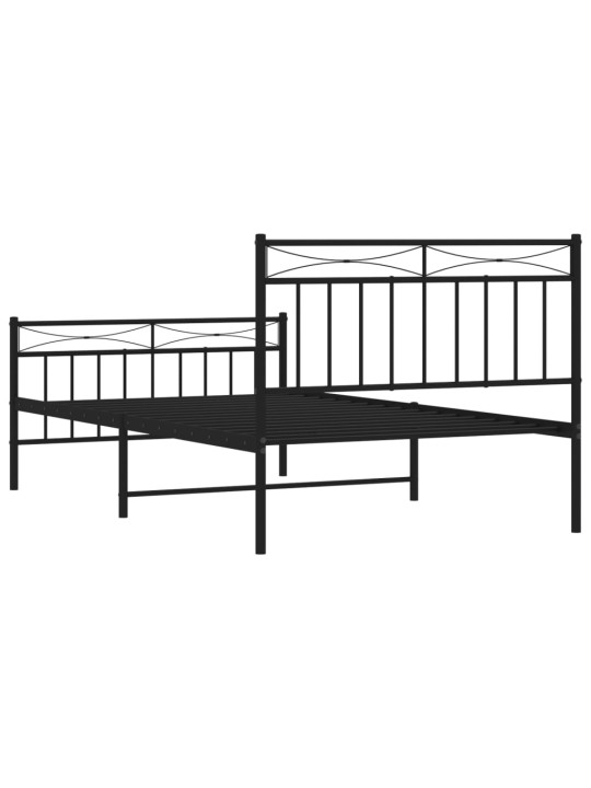 Kovový rám postele s hlavovým a nožním čelem černý 100 x 200 cm