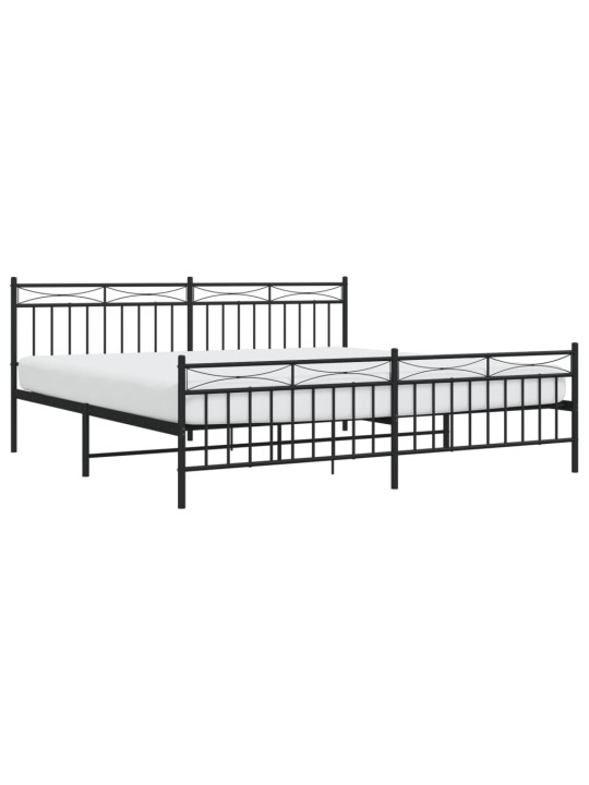 Kovový rám postele s hlavovým a nožním čelem černý 200 x 200 cm