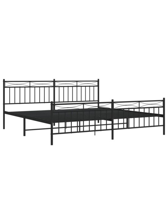 Kovový rám postele s hlavovým a nožním čelem černý 200 x 200 cm
