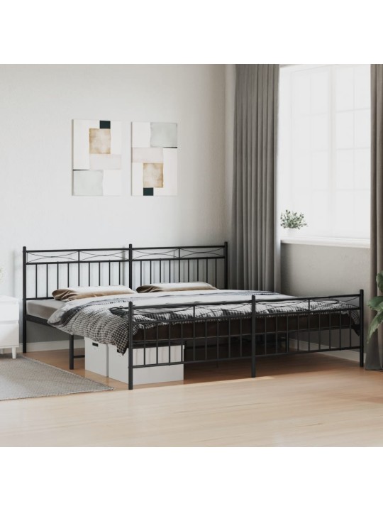Kovový rám postele s hlavovým a nožním čelem černý 200 x 200 cm