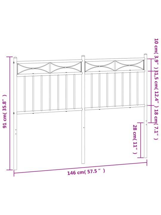 Kovové čelo postele černé 140 cm
