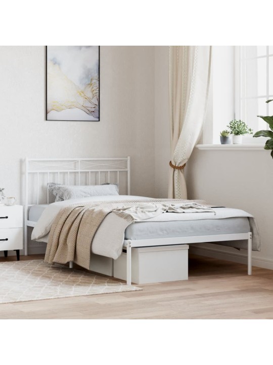 Kovový rám postele s čelem bílý 107 x 203 cm