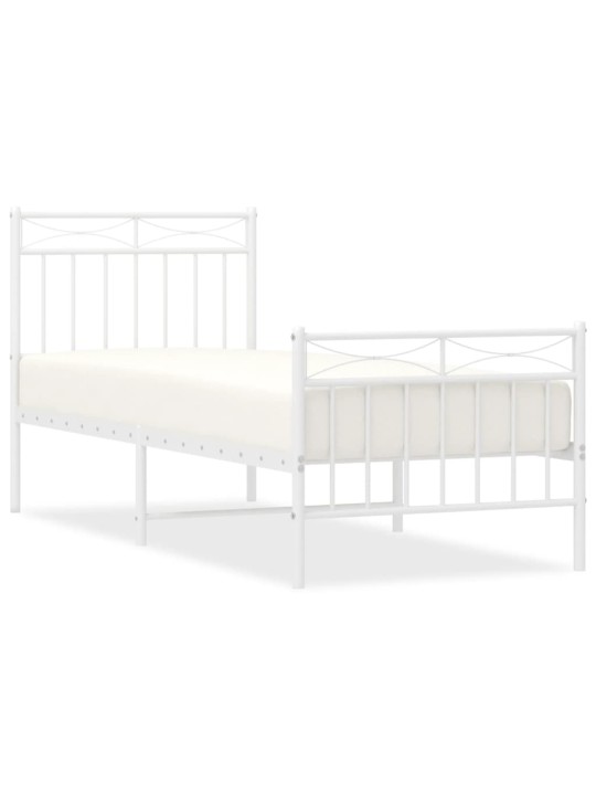 Kovový rám postele s hlavovým a nožním čelem bílý 80 x 200 cm