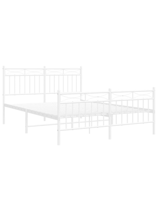 Kovový rám postele s hlavovým a nožním čelem bílý 135 x 190 cm