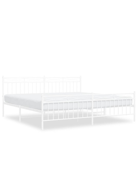 Kovový rám postele s hlavovým a nožním čelem bílý 200 x 200 cm