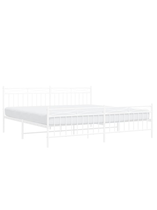 Kovový rám postele s hlavovým a nožním čelem bílý 200 x 200 cm