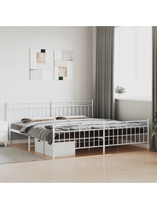 Kovový rám postele s hlavovým a nožním čelem bílý 200 x 200 cm