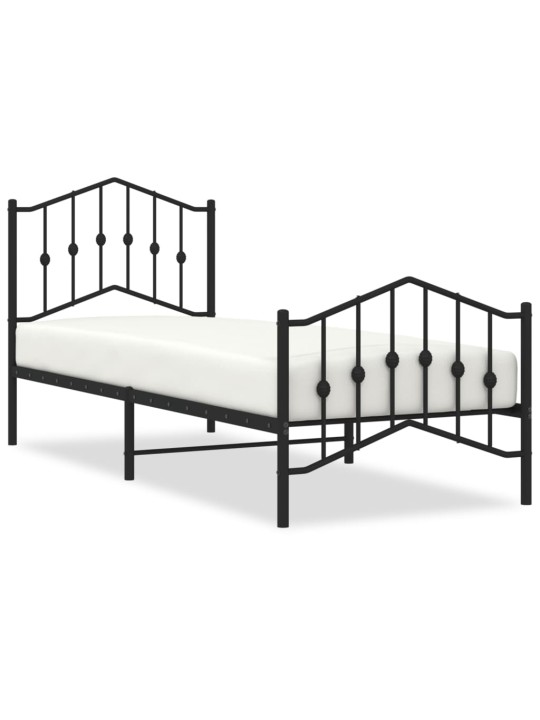 Kovový rám postele s hlavovým a nožním čelem černý 80 x 200 cm