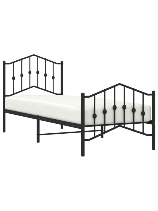 Kovový rám postele s hlavovým a nožním čelem černý 80 x 200 cm